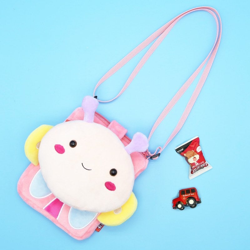 Plush Kids Crossbody Bag, Butterfly Animal Design, Soft Lightweight Shoulder Bag for Daily Outings - Image 5
