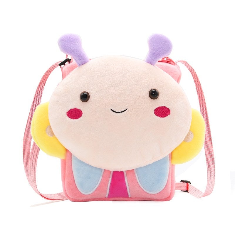 Plush Kids Crossbody Bag, Butterfly Animal Design, Soft Lightweight Shoulder Bag for Daily Outings - Image 1