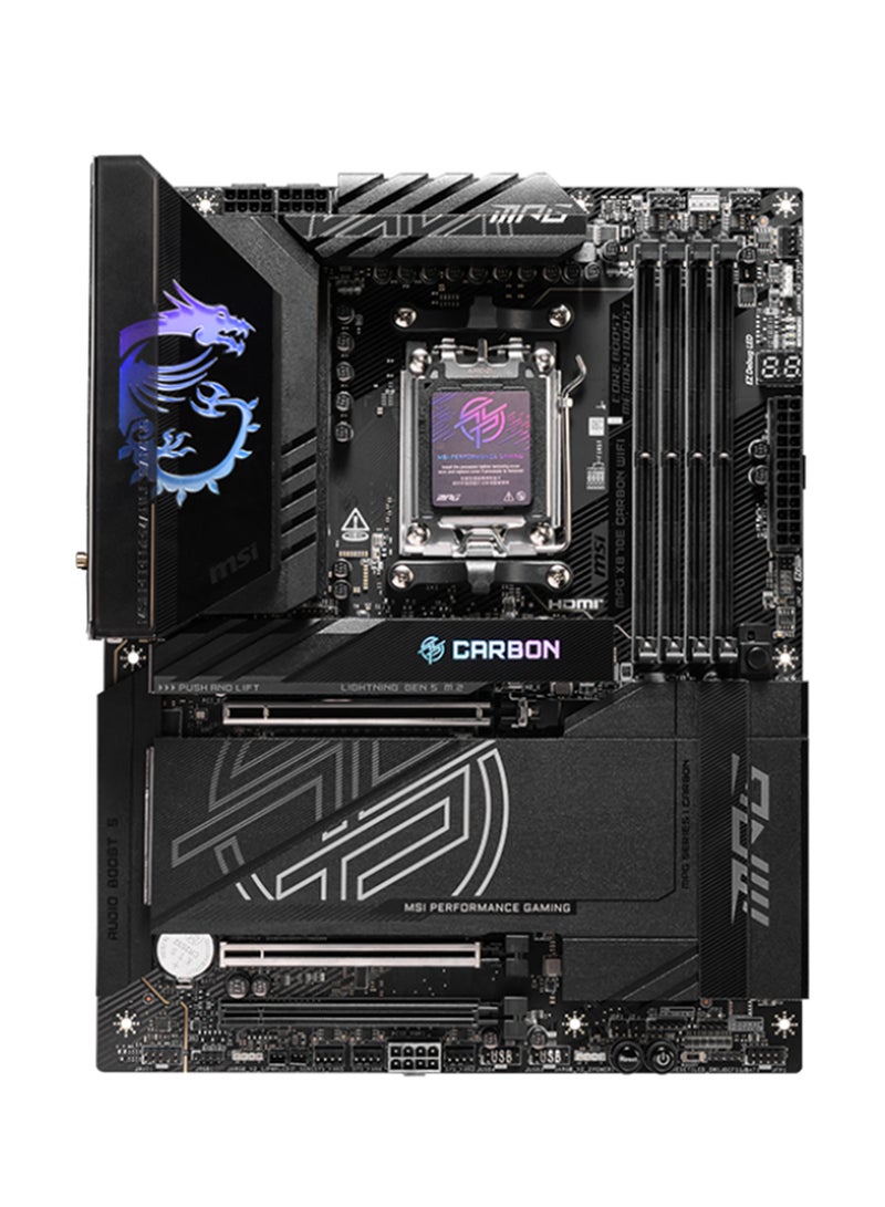 MSI MPG X870E CARBON Wi-Fi ATX Motherboard, AMD X870E Chipset, AM5 Socket, 4 x DIMM DDR5 (256GB Max), 4 x M.2 Slots, 1 x PCIe 5.0 x16, Dual Ethernet (10Gb + 2.5Gb), Wi-Fi 7, Bluetooth 5.4, HDMI, Dual USB4, EZ DIY, Ultra Power & Connectivity, Frozr Design, Optimized UI/UX, AI-Ready, Built for Gamers & Creators, 911-7E49-001 Black  - Image 2