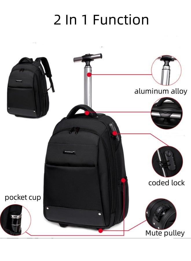 JCB CHIC حقيبة سفر، حقيبة كمبيوتر محمول بعجلات خفيفة الوزن 2 في 1 متعددة الاستخدامات، حقيبة كمبيوتر محمول بعجلات مقاومة للماء مقاس 18 بوصة، حقيبة دوارة للأعمال/السفر/المدرسة/الرجال/النساء - Image 2