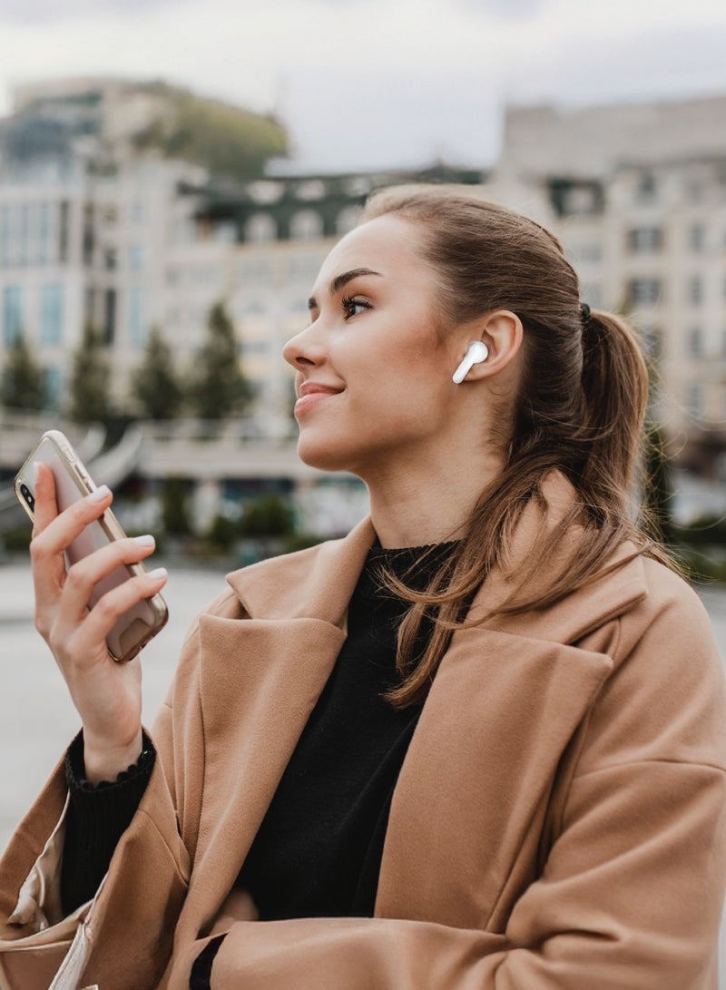 GREEN LION True Wireless Earbuds Osaka / Touch Control / Dual Mic ENC / 35 dB Noise Reduction Hybrid ANC / Voice Assistant / Sweat Resistant for Workout /Gym/ Music / Bluetooth Calls - White - Image 2