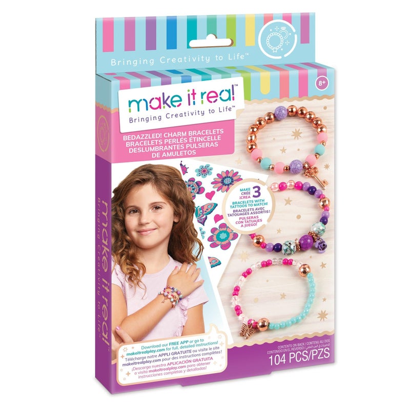 Make It Real Metal Bedazzled! Create 3 Unique Charm Bracelets Kit|Blooming Creativity|104 PcsIncludes Play Tray|All-in-1 DIY Beaded Jewelry Kit|Tweens&Girls|Arts&Crafts,Ages 8+|MadeInIndia,Multicolor - Image 5