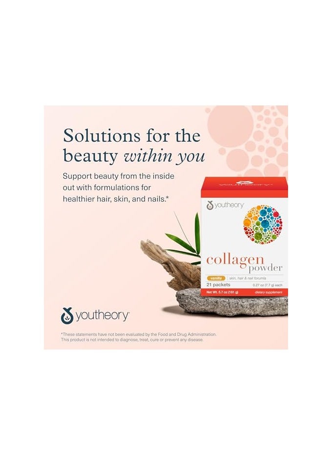 youtheory - Collagen Powder Vanilla Skin Hair And Nail Formula 21 Packets - Image 1