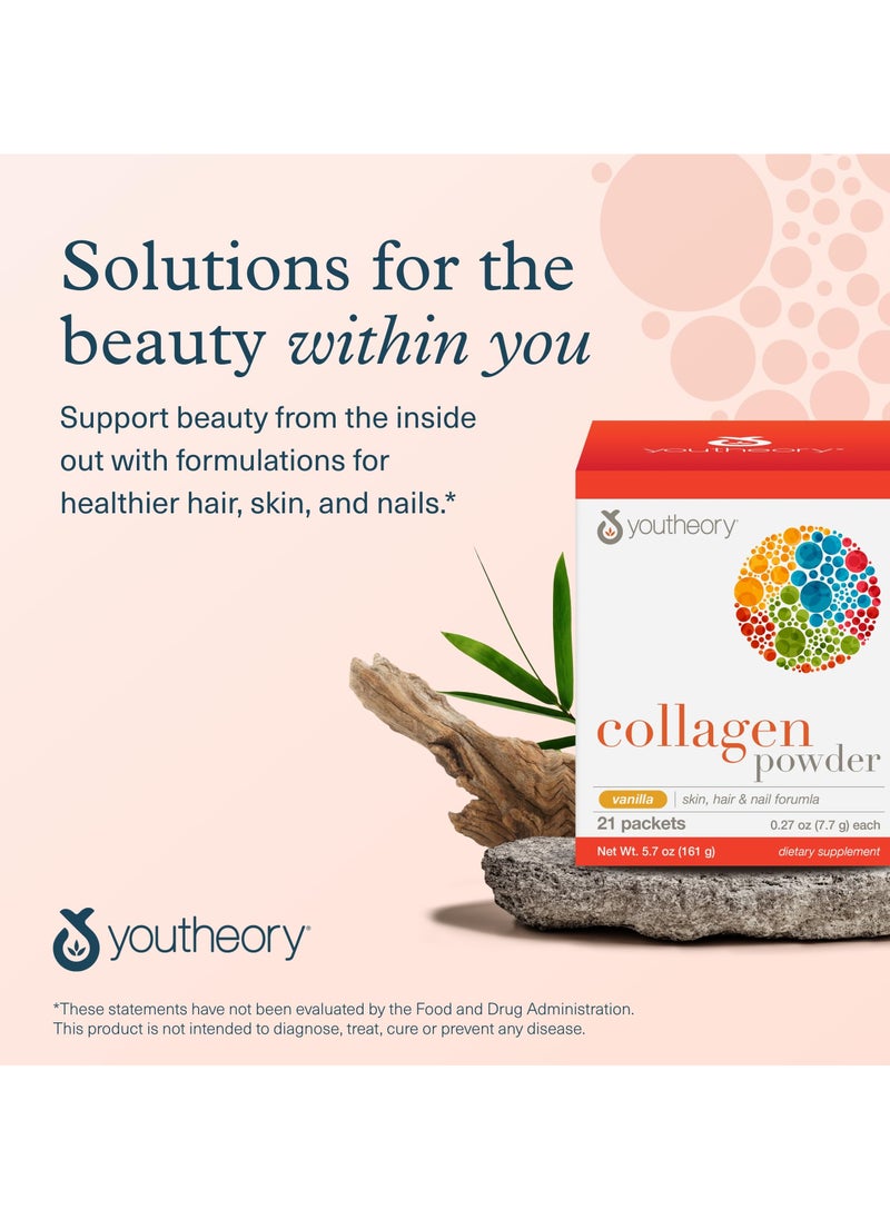 youtheory - Collagen Powder Vanilla Skin Hair And Nail Formula 21 Packets - Image 1