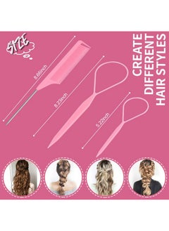 TsMADDTs Clear Small Rubber Elastics With Hair Loop Styling Tool Set1000Pcs Rubber Hair Ties 2Pcs French Braid Tool Loop 1Pcs Rat Tail Combs For Braiding Stylingpink  - Image 5