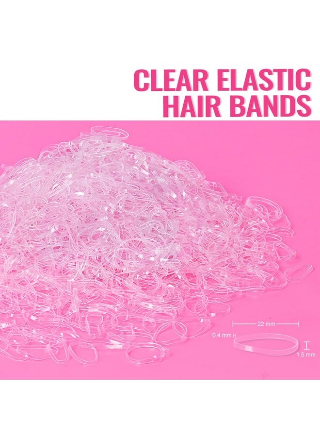 TsMADDTs Clear Small Rubber Elastics With Hair Loop Styling Tool Set1000Pcs Rubber Hair Ties 2Pcs French Braid Tool Loop 1Pcs Rat Tail Combs For Braiding Stylingpink  - Image 2