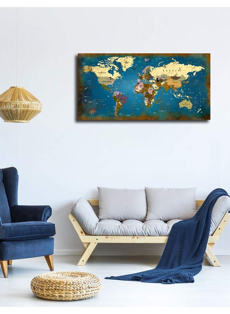 مؤسسة فكرة اليوم خريطة العالم الكبيرة، خريطة بحرية، طباعة باللون الأزرق المخضر والذهبي، لوحة جدارية حديثة مؤطرة لديكور المنزل لغرفة المعيشة وغرفة النوم وديكور المكتب جاهزة للتعليق - Image 3