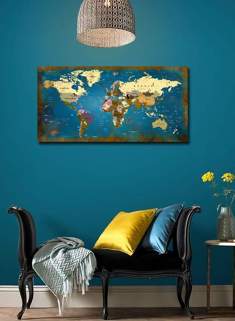 مؤسسة فكرة اليوم خريطة العالم الكبيرة، خريطة بحرية، طباعة باللون الأزرق المخضر والذهبي، لوحة جدارية حديثة مؤطرة لديكور المنزل لغرفة المعيشة وغرفة النوم وديكور المكتب جاهزة للتعليق - Image 2