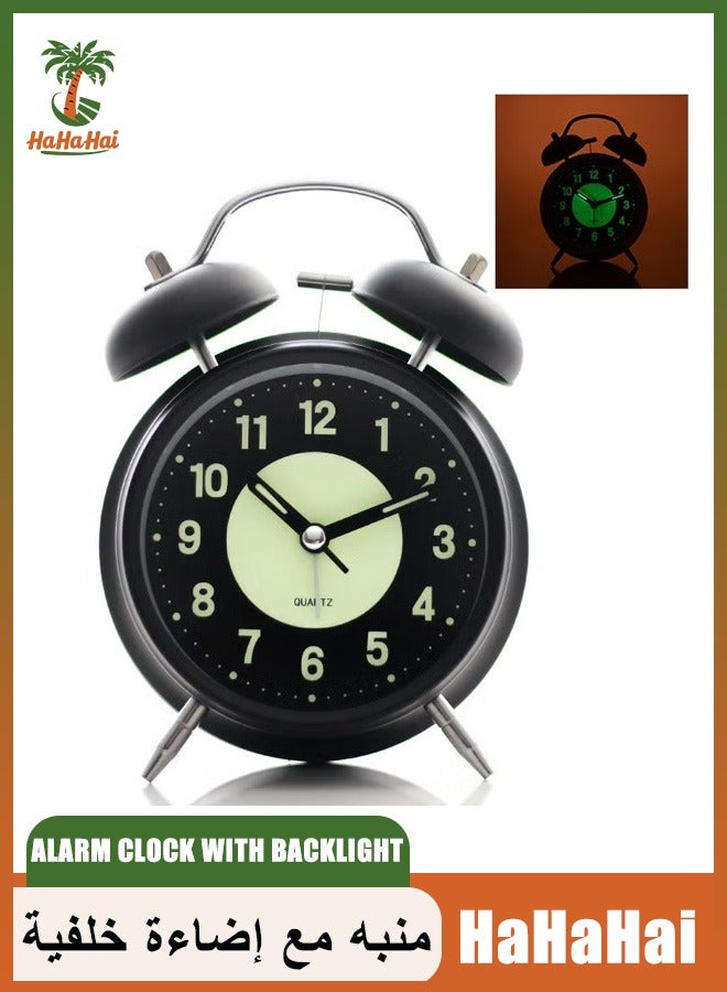 هاهاهاي ساعة منبّهة بصوت عالٍ مع إضاءة خلفية، ساعة منبّهة ذات جرس مزدوج، ساعة صامتة لغرفة النوم في المنزل أو المكتب، رائعة لمن ينامون بكثرة (أسود) - Image 1