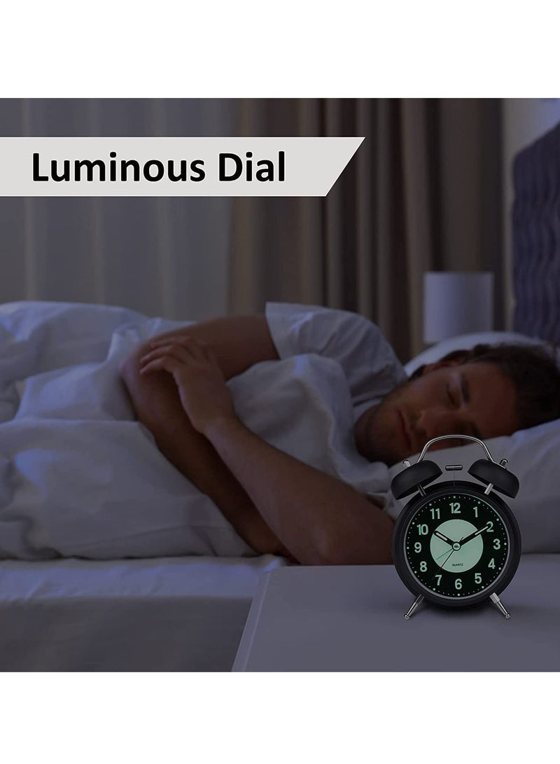 هاهاهاي ساعة منبّهة بصوت عالٍ مع إضاءة خلفية، ساعة منبّهة ذات جرس مزدوج، ساعة صامتة لغرفة النوم في المنزل أو المكتب، رائعة لمن ينامون بكثرة (أسود) - Image 3