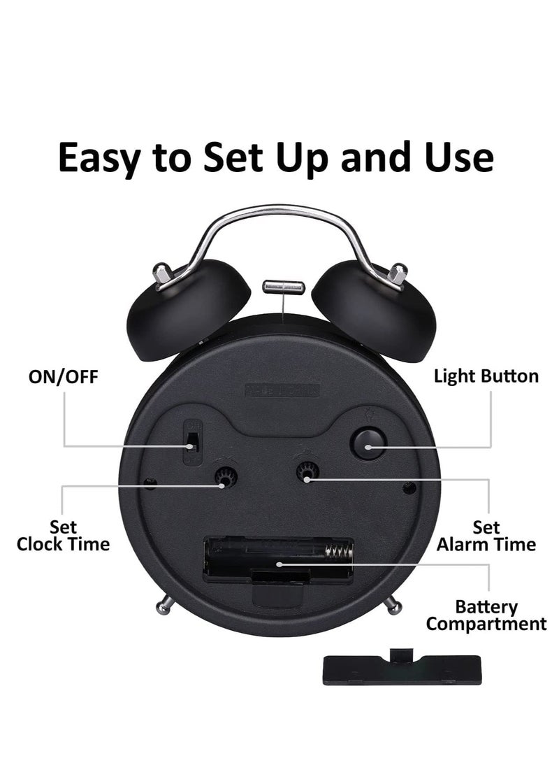 هاهاهاي ساعة منبّهة بصوت عالٍ مع إضاءة خلفية، ساعة منبّهة ذات جرس مزدوج، ساعة صامتة لغرفة النوم في المنزل أو المكتب، رائعة لمن ينامون بكثرة (أسود) - Image 2