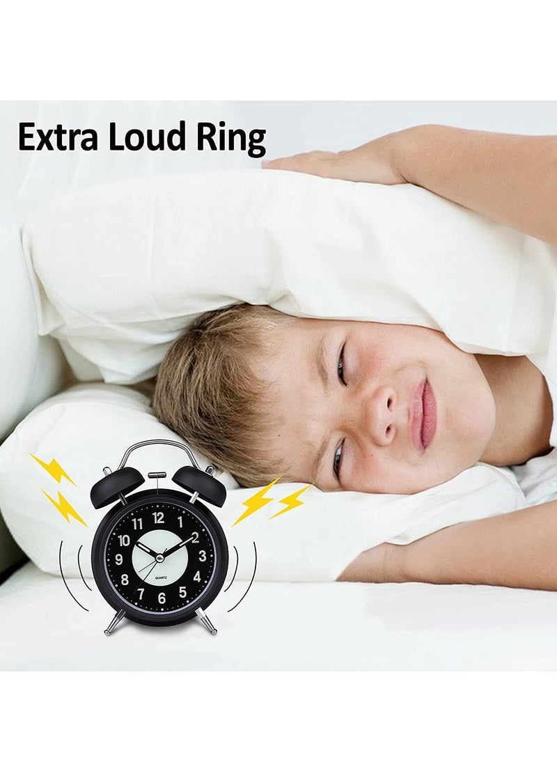 هاهاهاي ساعة منبّهة بصوت عالٍ مع إضاءة خلفية، ساعة منبّهة ذات جرس مزدوج، ساعة صامتة لغرفة النوم في المنزل أو المكتب، رائعة لمن ينامون بكثرة (أسود) - Image 4