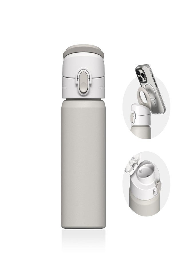 RHINOSHIELD AquaStand Magnetic Bottle 16 oz | Round Mouth Stainless Steel Insulated Water Bottle, Sport Bottle with MagSafe Compatible Handle, Tripod with Adjustable Angles, Leak Proof - Shell Beige - Image 1