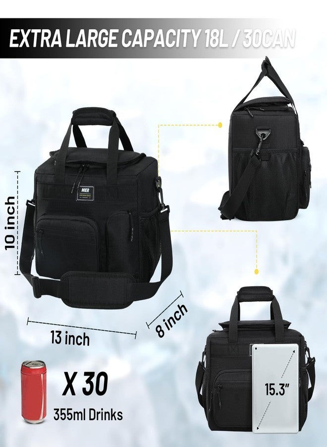 MIER Large Lunch Box for Men Women Adult Insulated Soft Sided Cooler 30 Can Leakproof Lunch Bag Collapsible for Work Travel Camping Beach, 18L (Black-No Luggage Strap) - Image 2