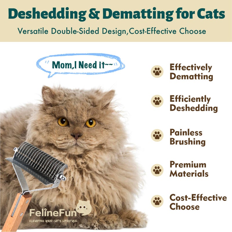 FelineFun Cat Brush for Dematting & Deshedding, 2 in 1 Undercoat Rake, Efficiently Remove Loose Hair & Matted Fur, Professional Shedding Comb for Indoor Cats & Long Haired Cats - Image 2