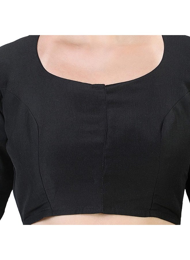 Studio Shringaar - Studio Shringaar Women's Polyester Readymade Soft Solid Colored Saree Blouse with Short Sleeves(Black, 42) - Image 1