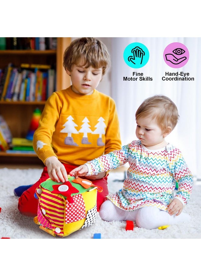 KAKIBLIN - Cubic Activity Learning Toy With Zippers, Latches, Buckles, Laces, Snaps, Buttons And More - Perfect For Toddlers At Home, On Airplanes, Cars Or Travel - Image 1