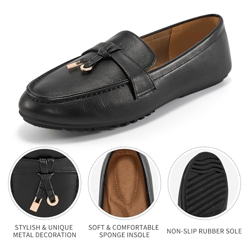 FUDYNMALC Loafers for Women Slip On Shoes: Casual Comfortable Penny Loafers Ladies Dressy Walking Flats for Business Work Office, Black PU, Size 8 - Image 3