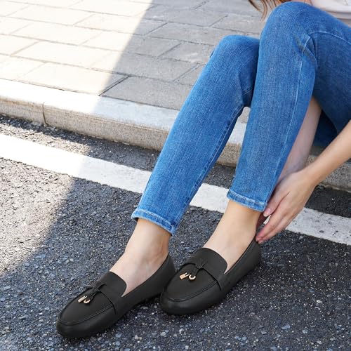 FUDYNMALC Loafers for Women Slip On Shoes: Casual Comfortable Penny Loafers Ladies Dressy Walking Flats for Business Work Office, Black PU, Size 8 - Image 2