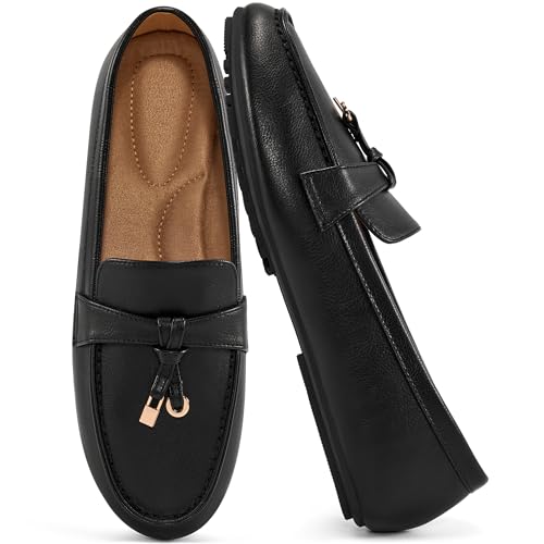 FUDYNMALC Loafers for Women Slip On Shoes: Casual Comfortable Penny Loafers Ladies Dressy Walking Flats for Business Work Office, Black PU, Size 8 - Image 1