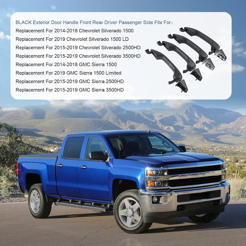 LDMINDA Exterior Black Outside Door Handle Set for Cadillac Escalade, Chevy Avalanche, Silverado, Suburban, GMC Sierra, Yukon (2007-2014) - 4PCS - Image 3