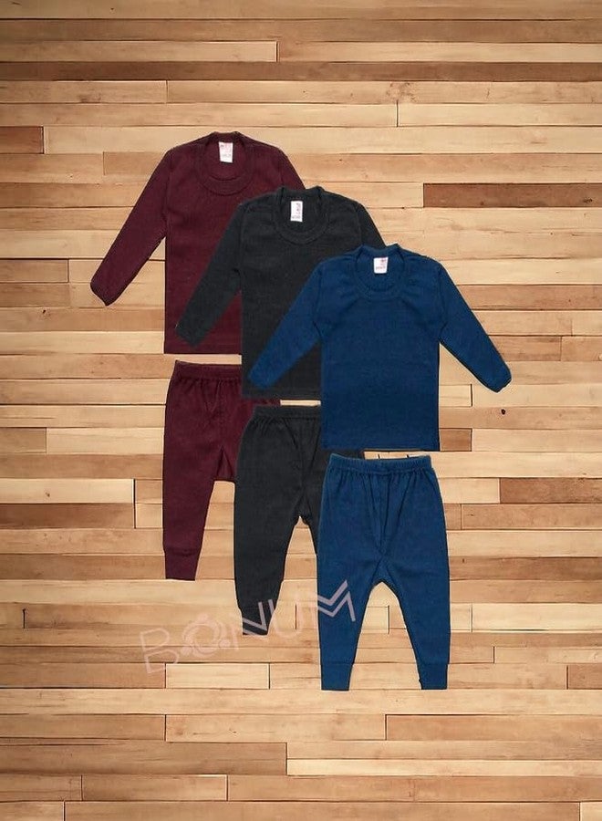 BONUM Stylish Winter Wear Thermal Innerwear Top & Full Pant Woolen Warmer Combo Set for Girls Boys, Kids Unisex Body Warmer Thermal (Set of 3) - Image 4