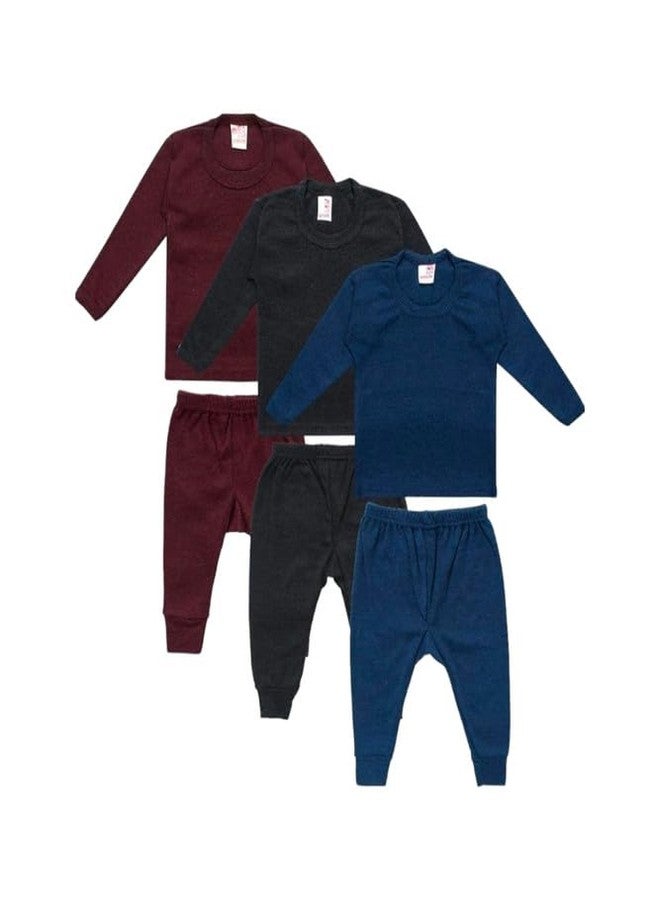 BONUM Stylish Winter Wear Thermal Innerwear Top & Full Pant Woolen Warmer Combo Set for Girls Boys, Kids Unisex Body Warmer Thermal (Set of 3) - Image 1