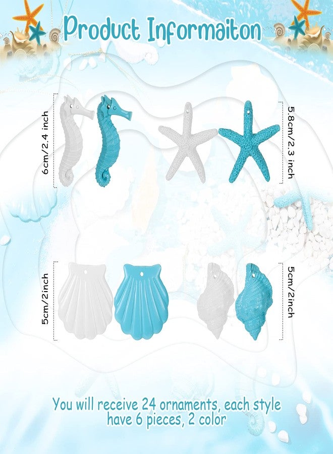Junkin 24 Pieces Beach Ocean Christmas Ornaments Bulk Resin Starfish Seashell Seahorse Coastal Hanging Crafts Ornaments for Xmas Tree Nautical Ocean Beach Party Wall Bathroom Decoration - Image 2