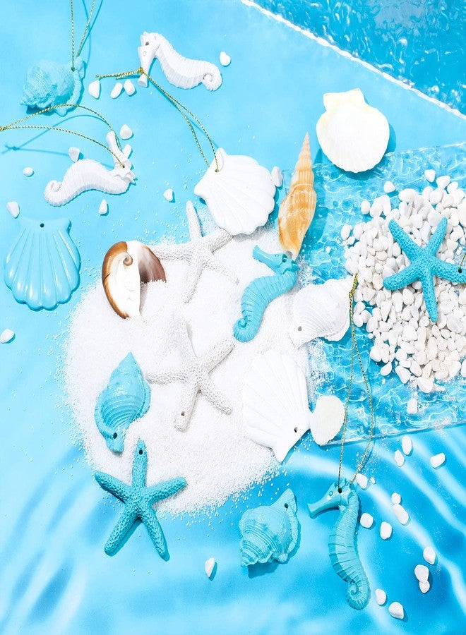 Junkin 24 Pieces Beach Ocean Christmas Ornaments Bulk Resin Starfish Seashell Seahorse Coastal Hanging Crafts Ornaments for Xmas Tree Nautical Ocean Beach Party Wall Bathroom Decoration - Image 5