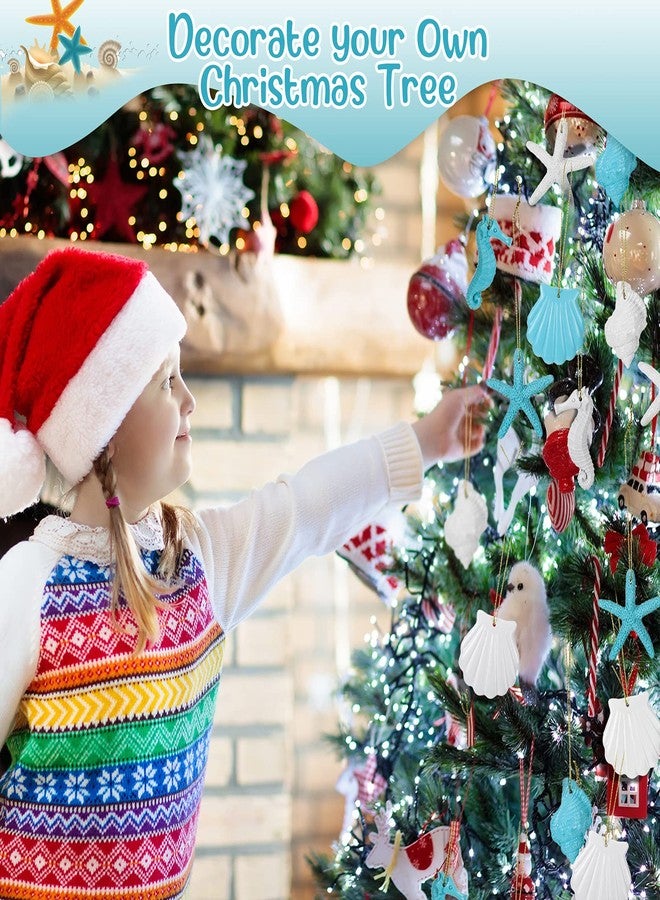 Junkin 24 Pieces Beach Ocean Christmas Ornaments Bulk Resin Starfish Seashell Seahorse Coastal Hanging Crafts Ornaments for Xmas Tree Nautical Ocean Beach Party Wall Bathroom Decoration - Image 3