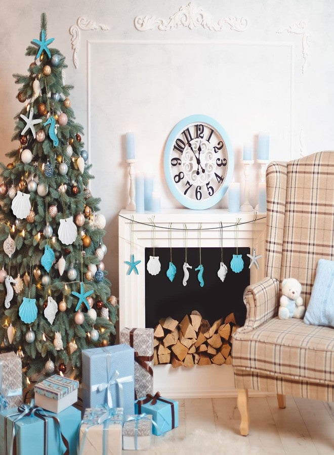 Junkin 24 Pieces Beach Ocean Christmas Ornaments Bulk Resin Starfish Seashell Seahorse Coastal Hanging Crafts Ornaments for Xmas Tree Nautical Ocean Beach Party Wall Bathroom Decoration - Image 4