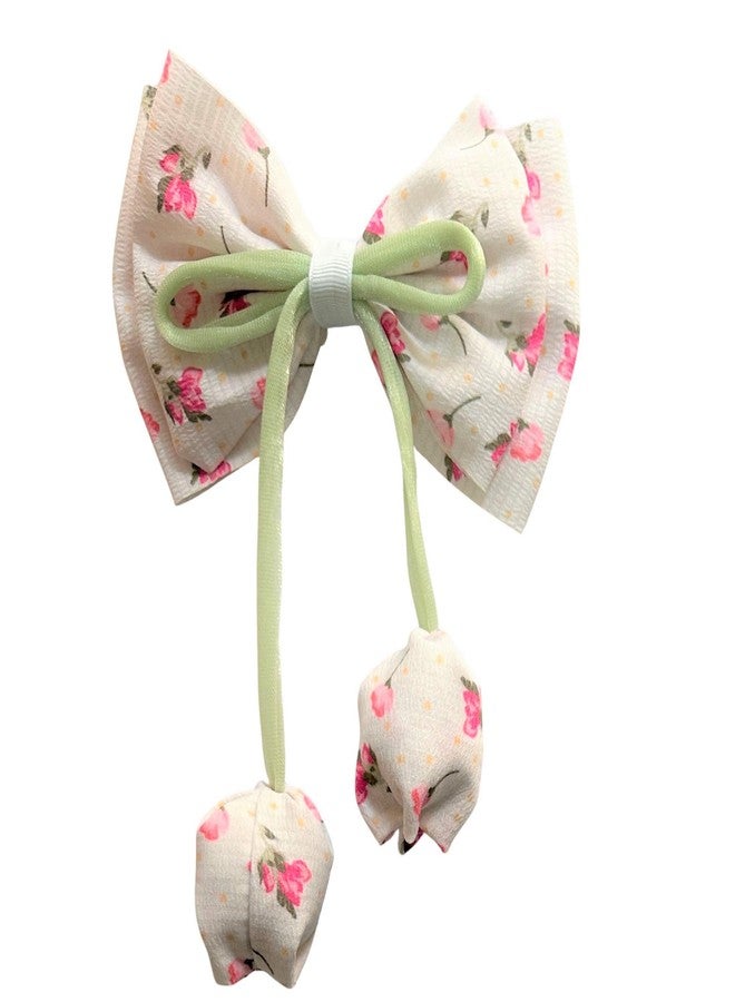 Luxelocks Pack of 2 pcs Floral Hair Bow with Hanging Tulips, Cute hair accessories for women & girls - Image 4