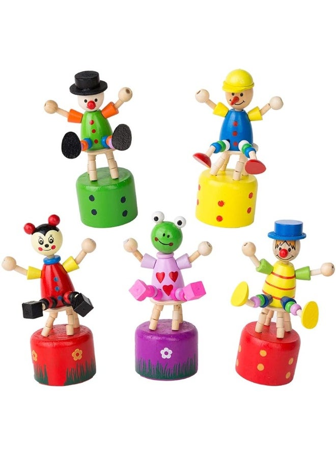 PROLOSO Push Puppet Finger Puppets Thumb Press Base Joker Puppet Push Up Wooden Clown Toys 5 Pcs