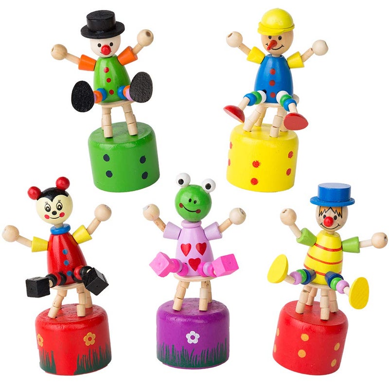 PROLOSO Push Puppet Finger Puppets Thumb Press Base Joker Puppet Push Up Wooden Clown Toys 5 Pcs - Image 4