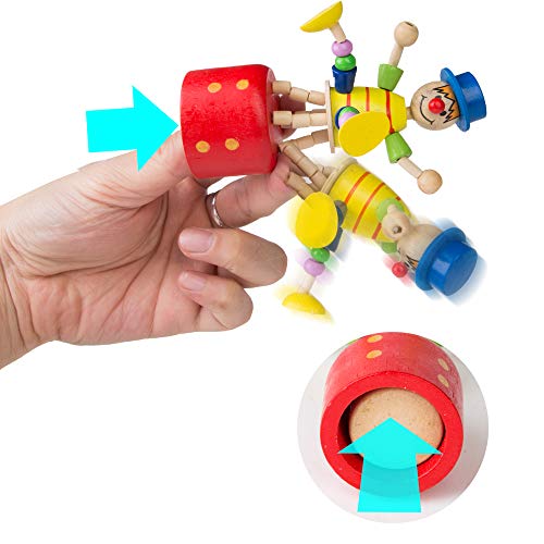 PROLOSO Push Puppet Finger Puppets Thumb Press Base Joker Puppet Push Up Wooden Clown Toys 5 Pcs - Image 5