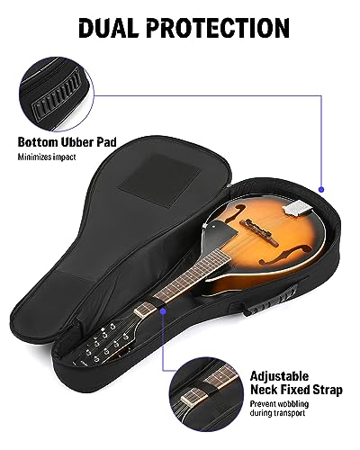 Donner 28 Inch Mandolin Case, 0.5 Inch Padded Sponge 600D Thick Ripstop Waterproof Nylon Soft Gig Bag with Two-Way Sturdy Metal Zippers and Back Hanger Loop, Fit A & F Style Mandolin - Image 4