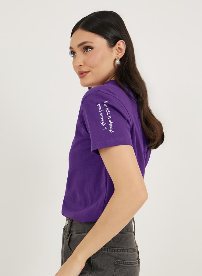 Styli Slogan Print Round Neck Regular Fit T-Shirt - Image 4