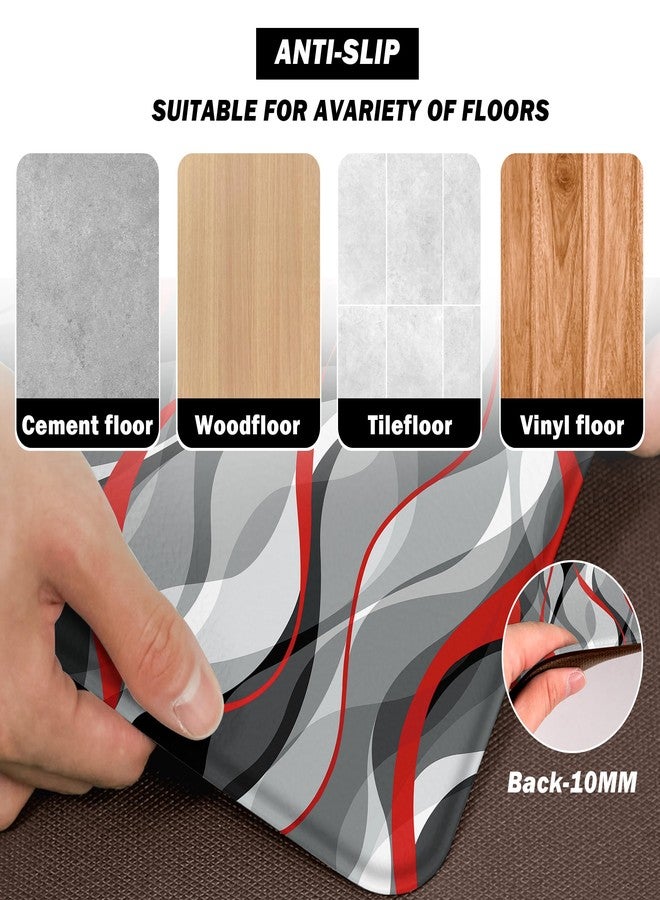 weesire Kitchen Mats for Floor Modern Abstract kitchen rugs Grey and Red Stripe Anti Fatigue Kitchen Mats Waterproof Floor Mats Cushioned Non-Skid Standing Mats for Kitchen, Set of 2,17.3 x 28+17.3 x 47 - Image 3
