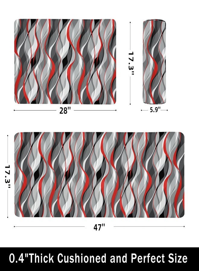 weesire Kitchen Mats for Floor Modern Abstract kitchen rugs Grey and Red Stripe Anti Fatigue Kitchen Mats Waterproof Floor Mats Cushioned Non-Skid Standing Mats for Kitchen, Set of 2,17.3 x 28+17.3 x 47 - Image 2