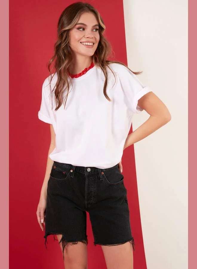 Lela Lela Oversize 100% Cotton Crew Neck Basic T-Shirt Women's T-Shirt 5864489