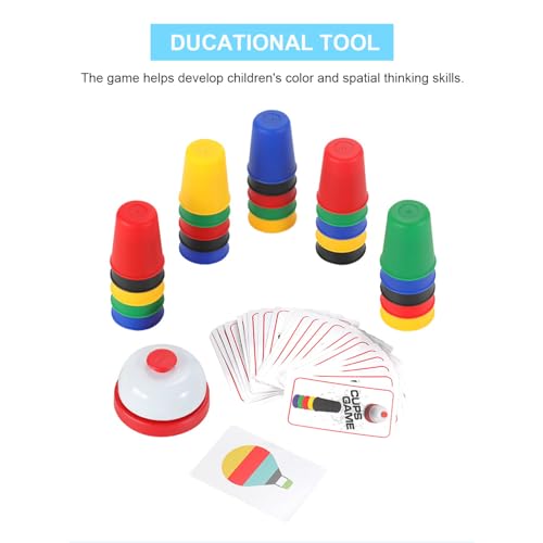 KRISMYA Quick Cups Games for KidsClassic Cup Game for ParentChild Interactive Stacking Cups Game with 24 Picture Cards 30 Cups 6 Sets of 5 Colors Each Bell Instructions - Image 5