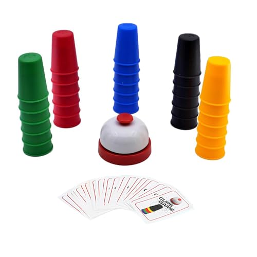 KRISMYA Quick Cups Games for KidsClassic Cup Game for ParentChild Interactive Stacking Cups Game with 24 Picture Cards 30 Cups 6 Sets of 5 Colors Each Bell Instructions - Image 1