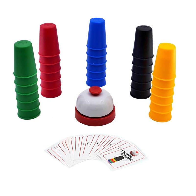 KRISMYA Quick Cups Games for KidsClassic Cup Game for ParentChild Interactive Stacking Cups Game with 24 Picture Cards 30 Cups 6 Sets of 5 Colors Each Bell Instructions - Image 3