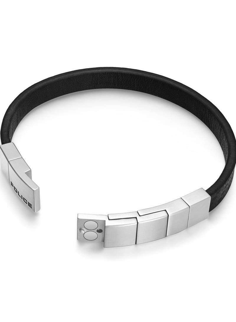 Rotator Black Leather Stainless Steel Gents Bracelet