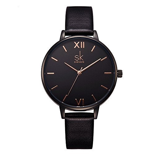 SHENGKE Creative Simplicity Women Watch Genuine Leather Elegant Women Watches Ladies Business Wristwatch(Black) - Image 1