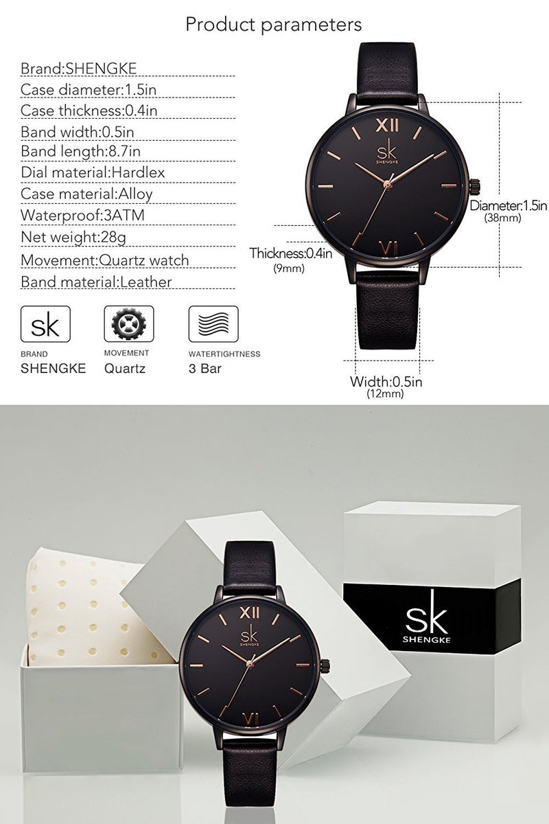 SHENGKE Creative Simplicity Women Watch Genuine Leather Elegant Women Watches Ladies Business Wristwatch(Black) - Image 4
