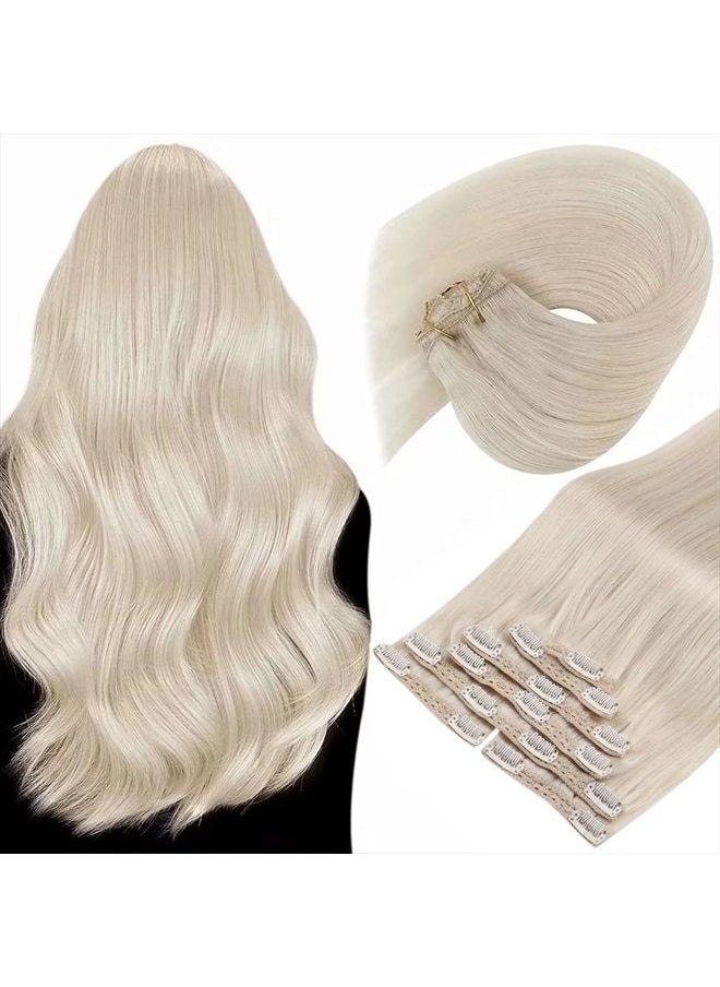 Sunny Hair Sunny Blonde Clip in Hair Extensions Real Human Hair Clip in Blonde Remy Hair Extensions Dyeable #60 Platinum Blonde Hair Extensions Clip in Real Hair White Blonde 120g 16inch  - Image 1