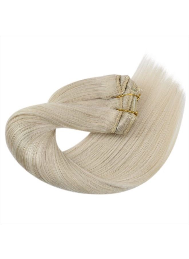 Sunny Hair - Sunny Blonde Clip in Hair Extensions Real Human Hair Clip in Blonde Remy Hair Extensions Dyeable #60 Platinum Blonde Hair Extensions Clip in Real Hair White Blonde 120g 16inch - Image 1
