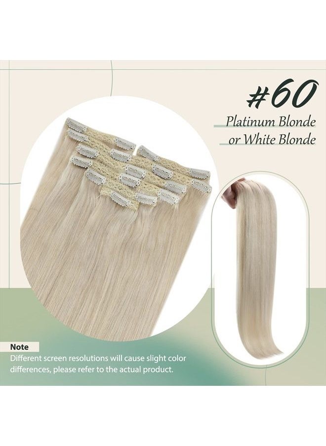 Sunny Hair Sunny Blonde Clip in Hair Extensions Real Human Hair Clip in Blonde Remy Hair Extensions Dyeable #60 Platinum Blonde Hair Extensions Clip in Real Hair White Blonde 120g 16inch  - Image 2