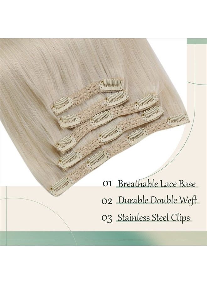 Sunny Hair Sunny Blonde Clip in Hair Extensions Real Human Hair Clip in Blonde Remy Hair Extensions Dyeable #60 Platinum Blonde Hair Extensions Clip in Real Hair White Blonde 120g 16inch  - Image 4